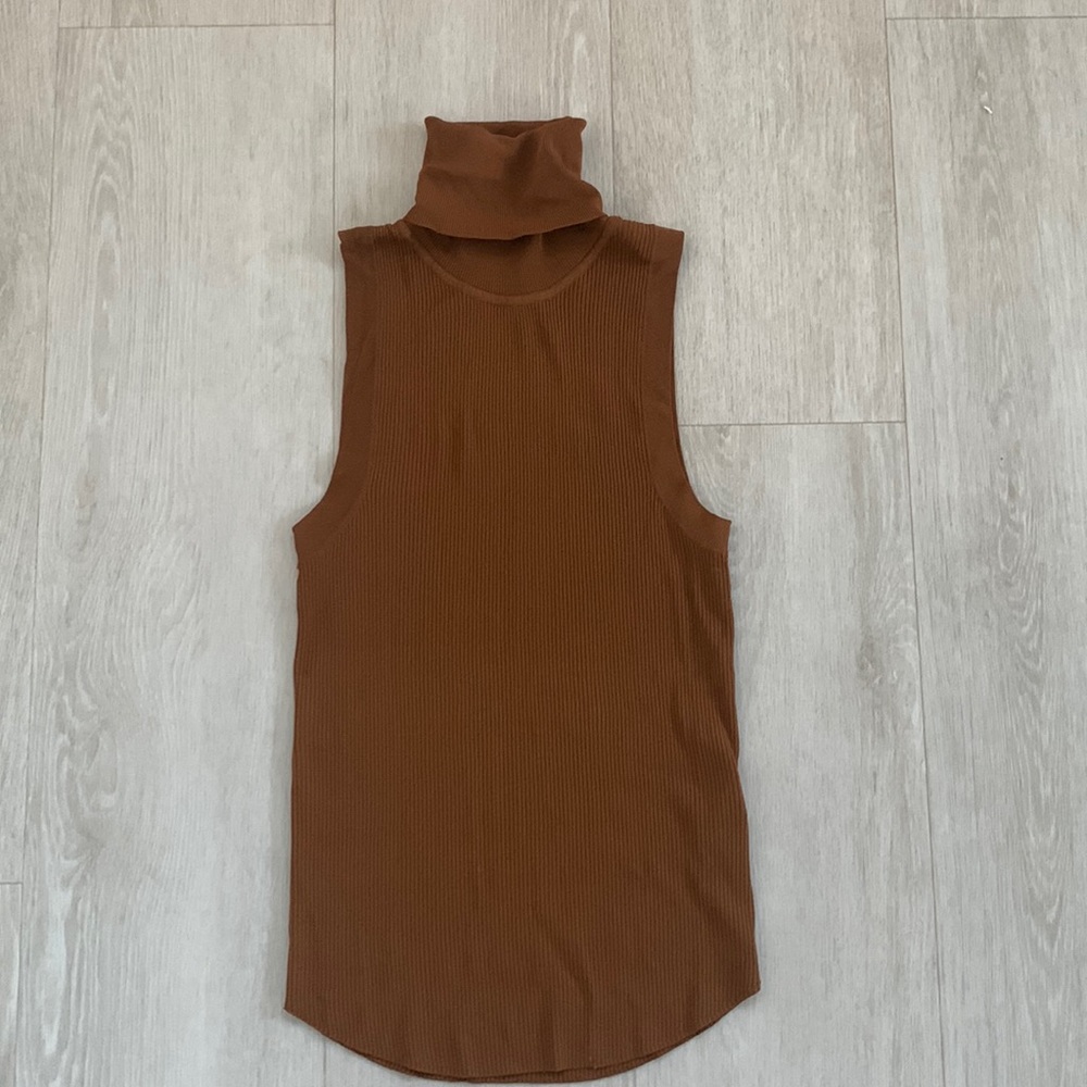 Zara Brown Sleeveless Turtleneck Blouse
